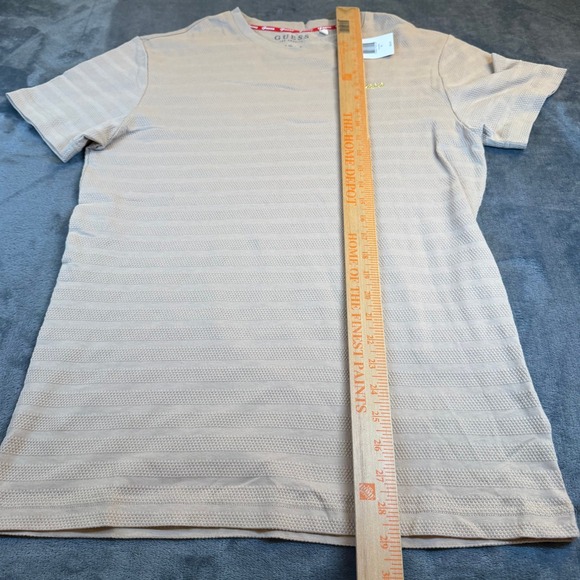 GUESS Tan Stripe Textured Crew Neck T-Shirt Short Sleeve Mens Size Medium NWT - Picture 11 of 12